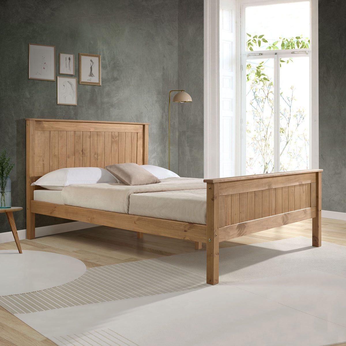 Farncombe Panelled Pine Bed with High Footend in Pine – product view 8