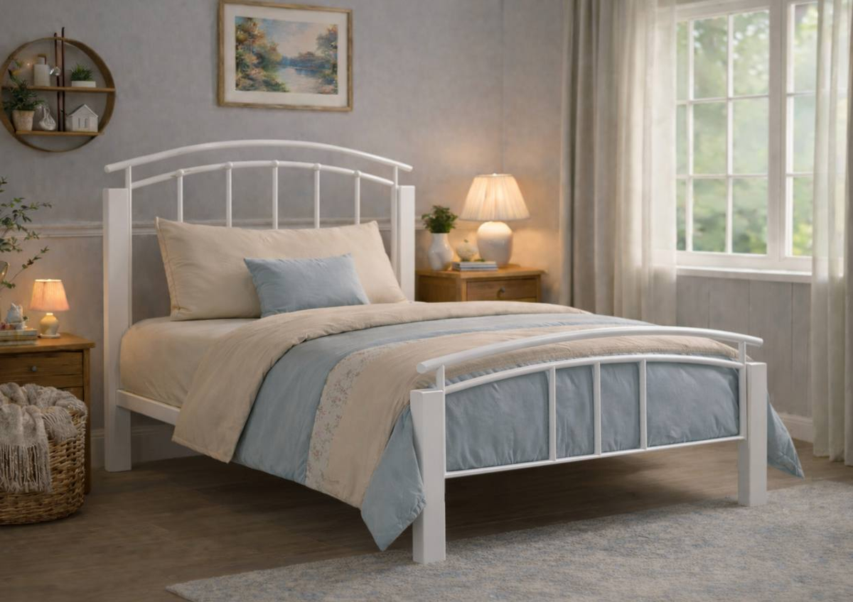Fenwick Metal and Wood Bed Frame in White - single size