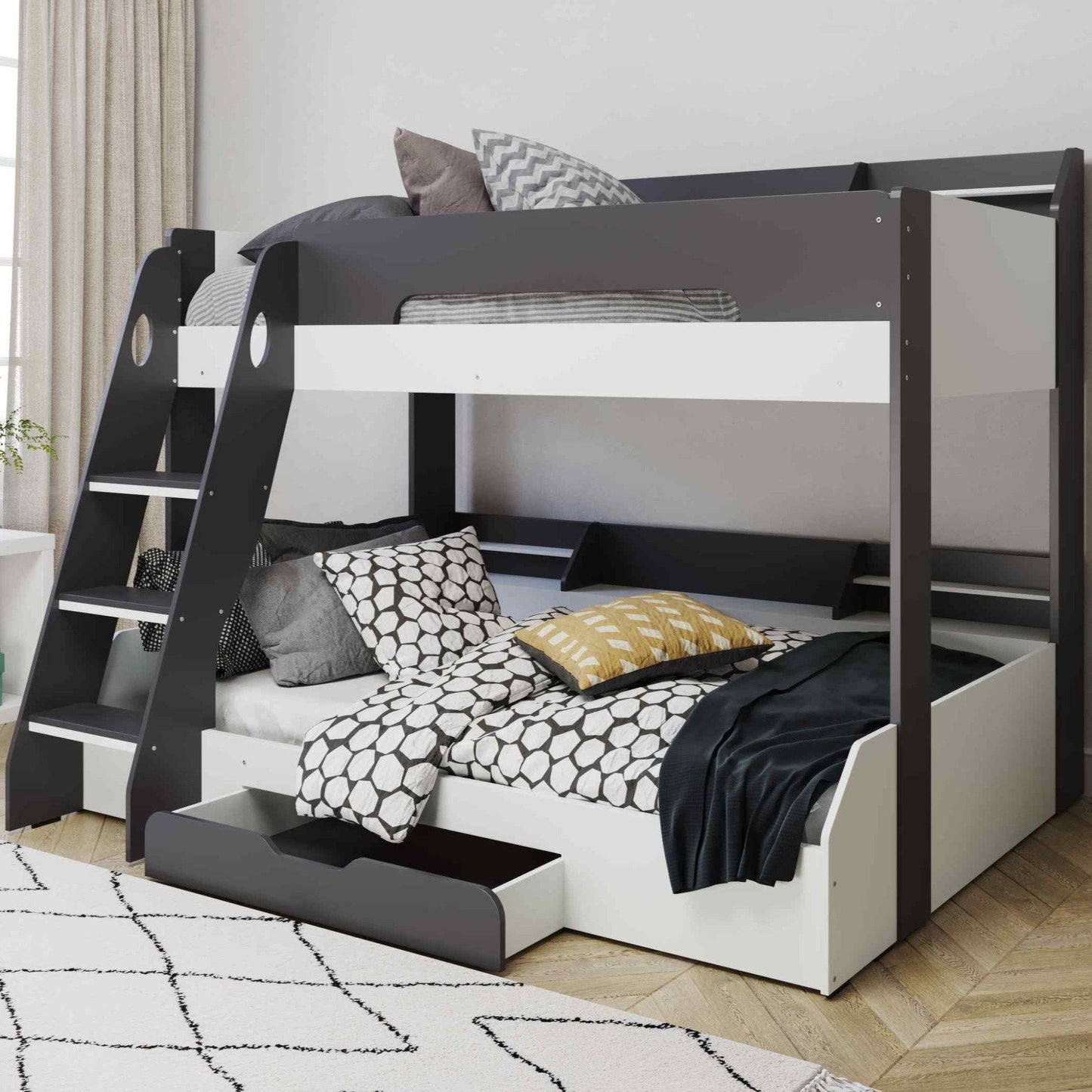 Flick Triple Bunk Bed with Storage Shelves & Drawer - Millie & Jones