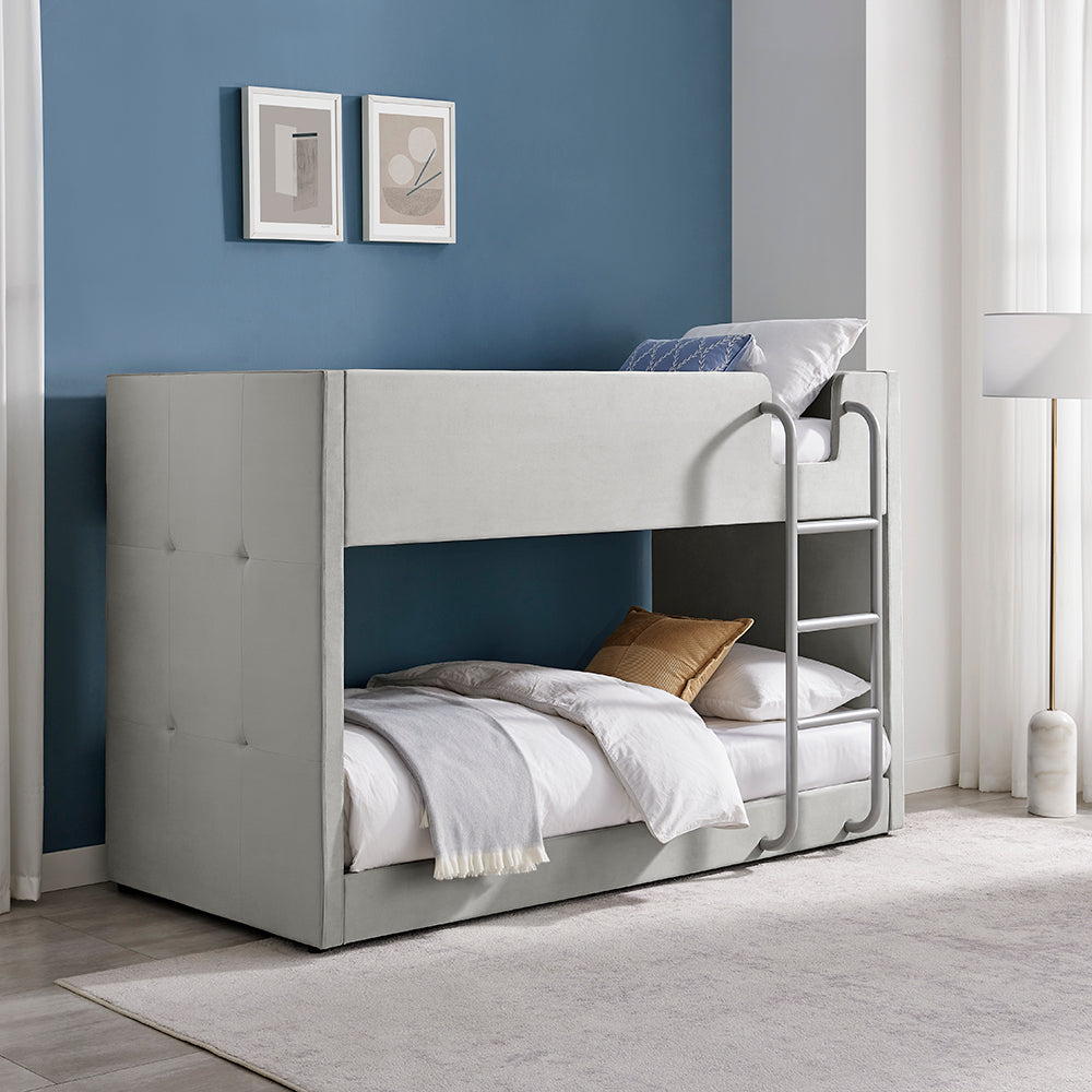 Hadleigh Velvet Upholstered Bunk Bed in Grey – product view 1