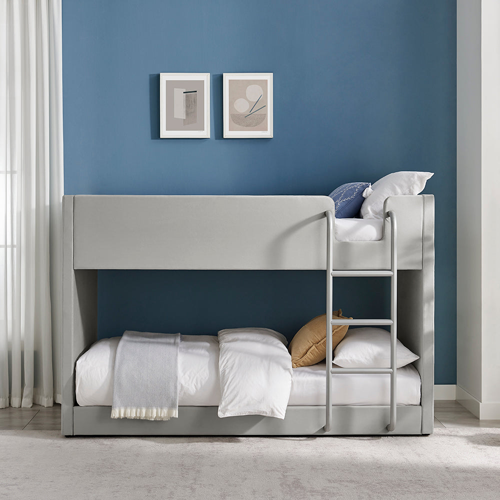 Hadleigh Velvet Upholstered Bunk Bed in Grey – product view 2