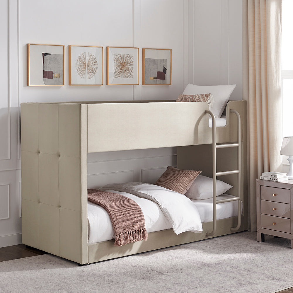 Hadleigh Velvet Upholstered Bunk Bed in Taupe – product view 7