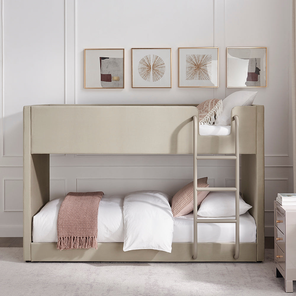 Hadleigh Velvet Upholstered Bunk Bed in Taupe – product view 8