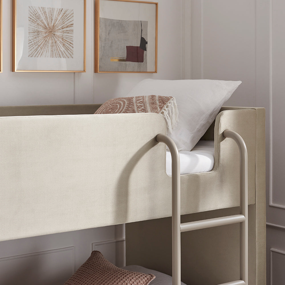 Hadleigh Velvet Upholstered Bunk Bed in Taupe – product view 9