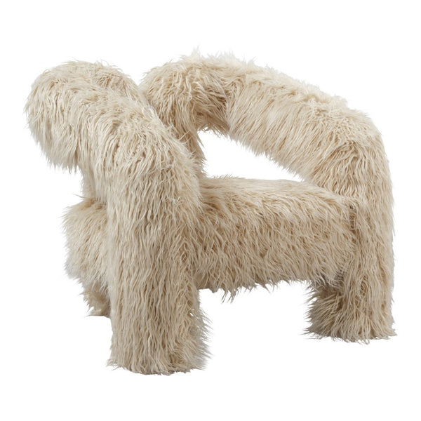 Hanover faux fur accent chair with three-leg base in Ivory