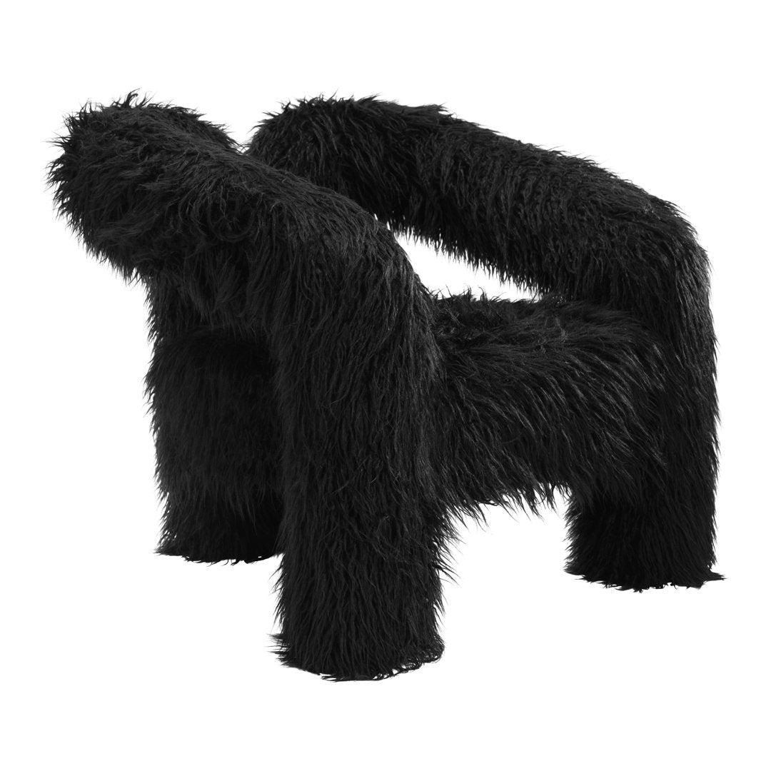 Hanover faux fur accent chair with three-leg base in Jet
