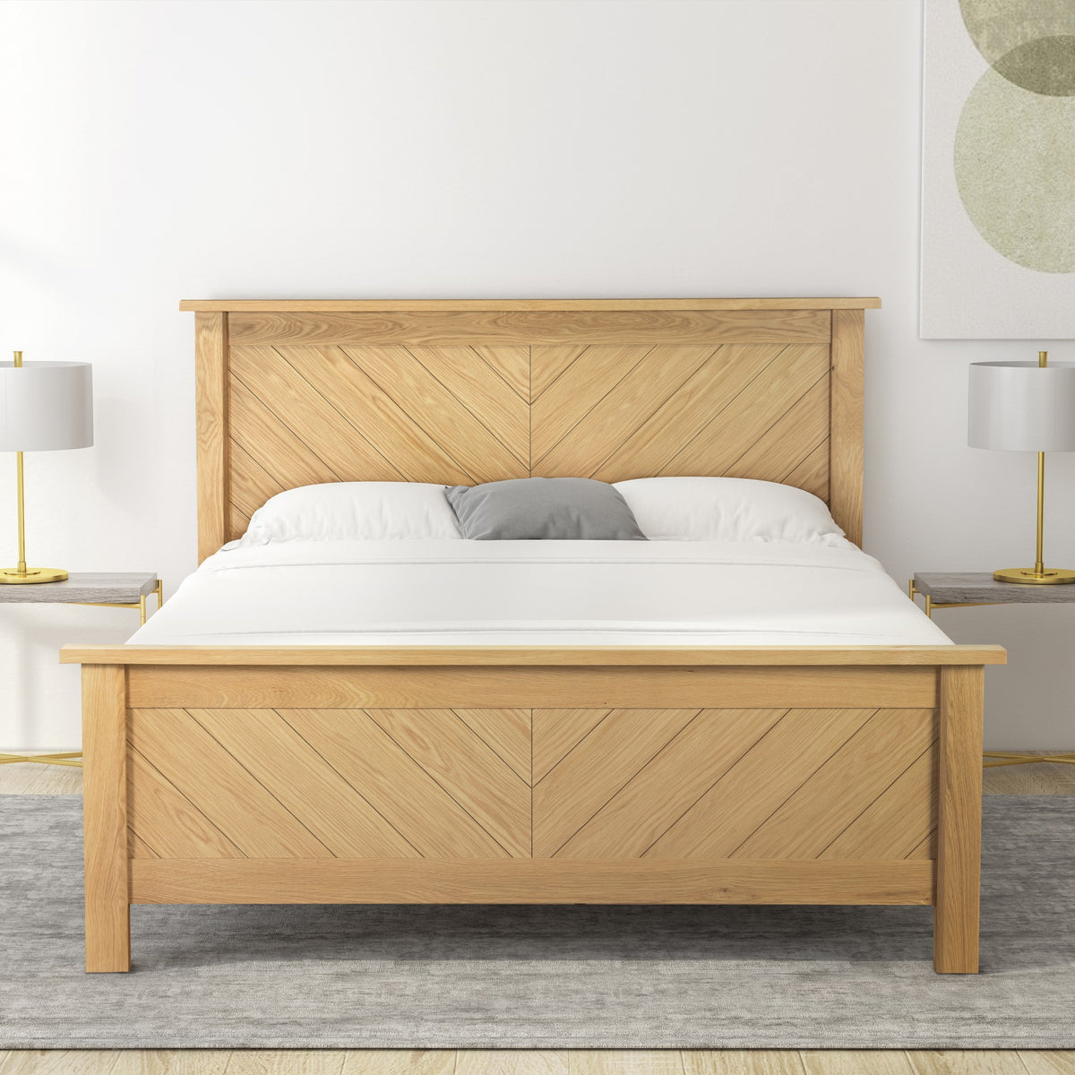 Harbury Chevron Oak Bed Frame in Oak – product view 1