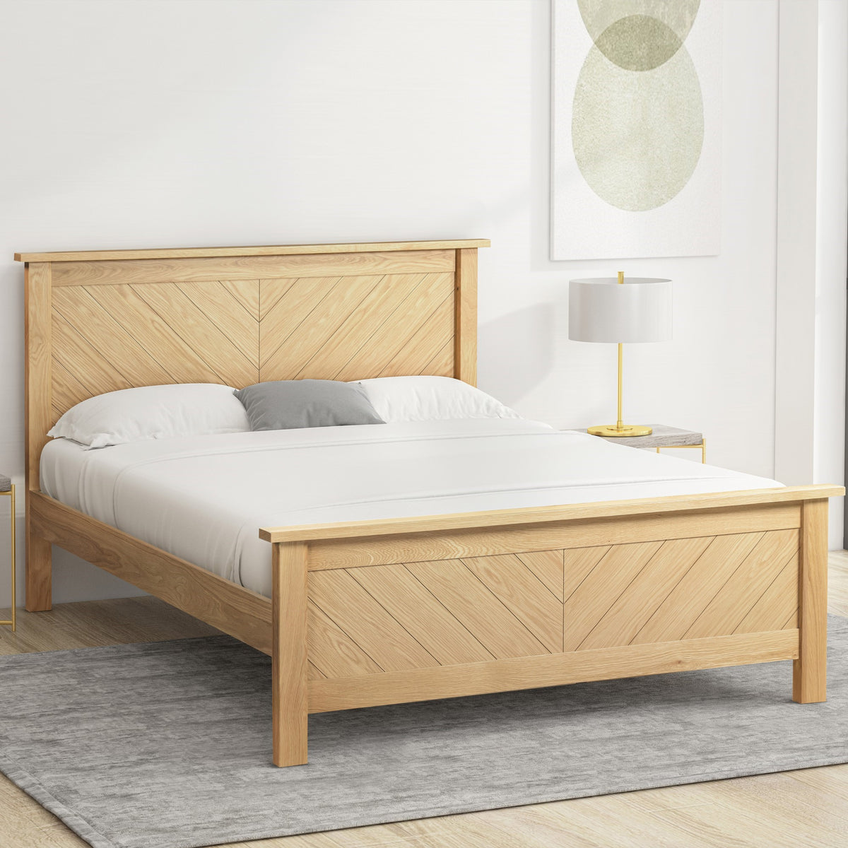 Harbury Chevron Oak Bed Frame in Oak – product view 2