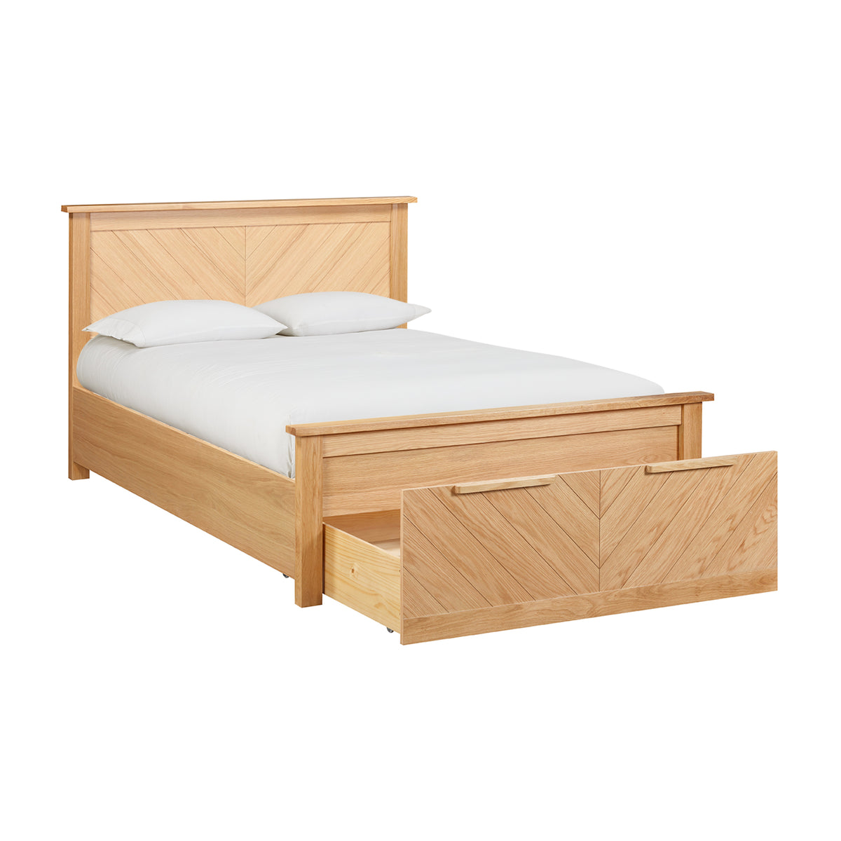 Harbury Chevron Oak Bed with Storage Drawers in Oak – product view 6