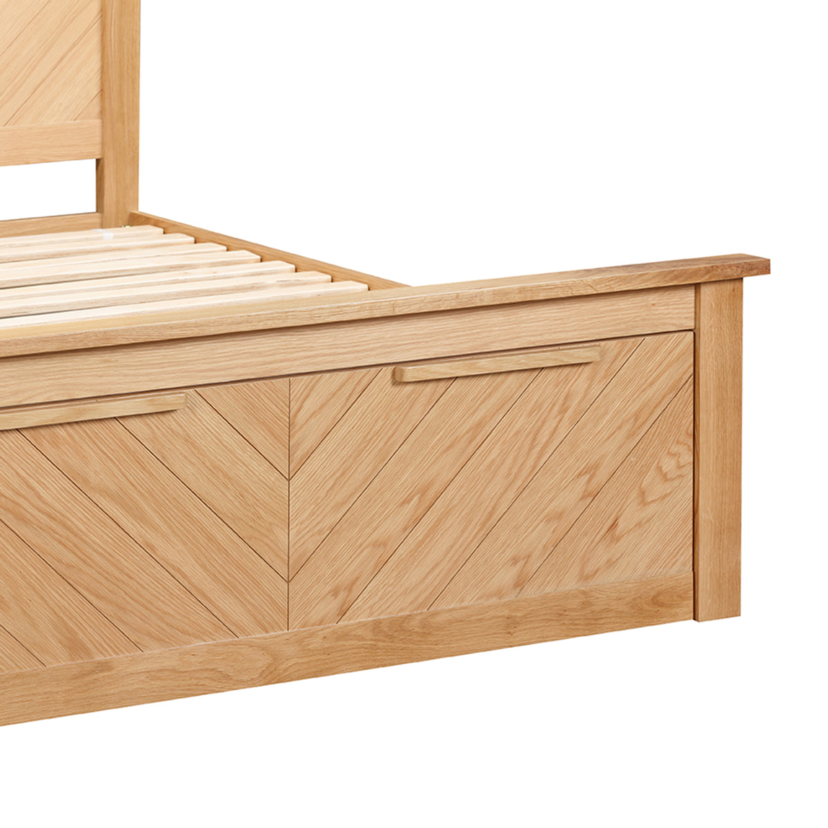 Harbury Chevron Oak Bed with Storage Drawers in Oak – product view 8