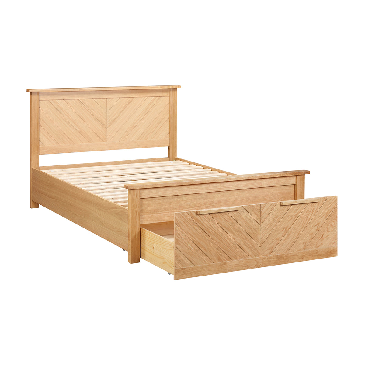 Harbury Chevron Oak Bed with Storage Drawers in Oak – product view 11