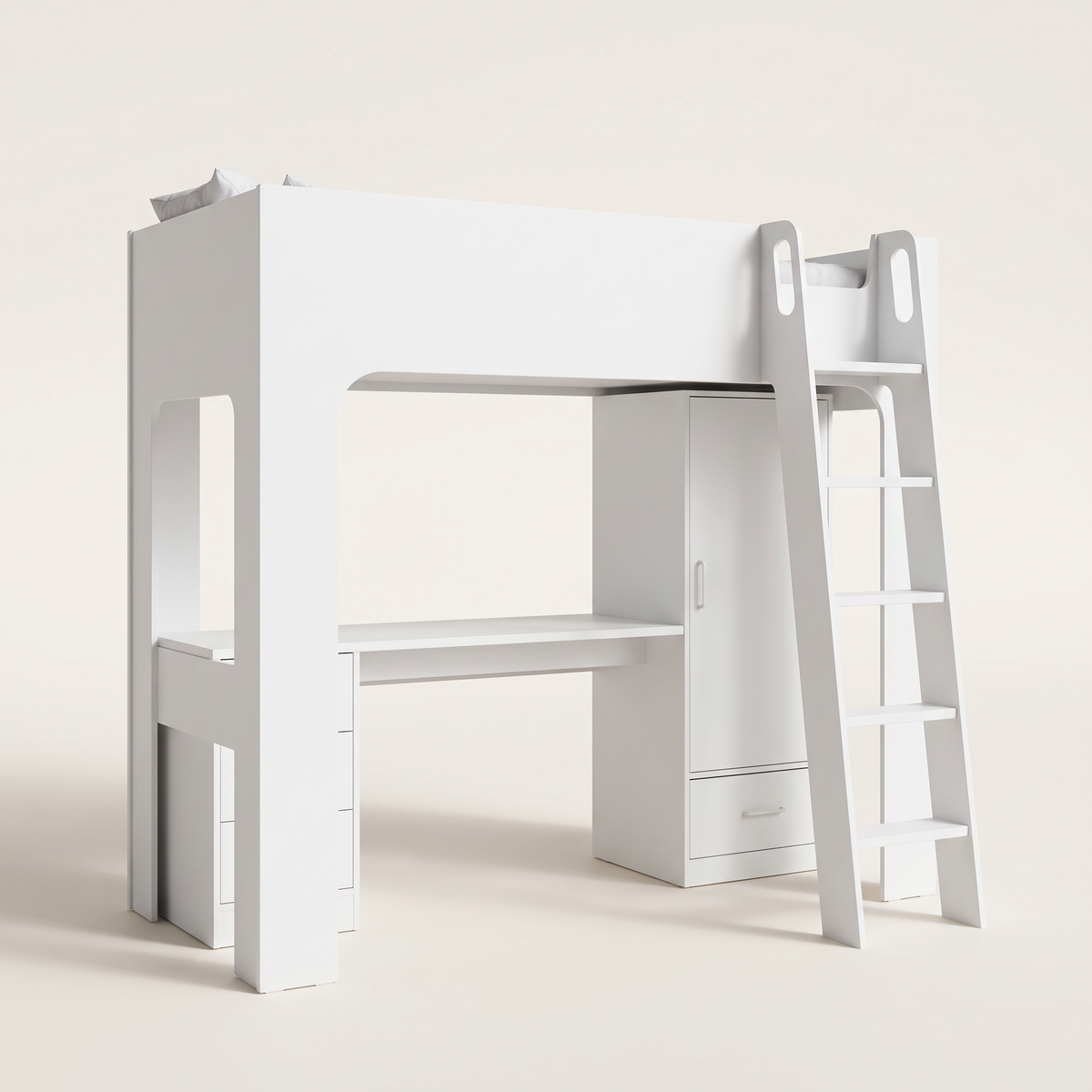 Ullswater high sleeper bed in white on a plain background