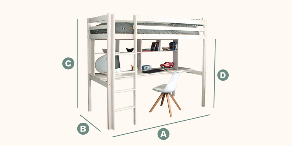 Pure Loft Bed with Desk & Shelves dimensions