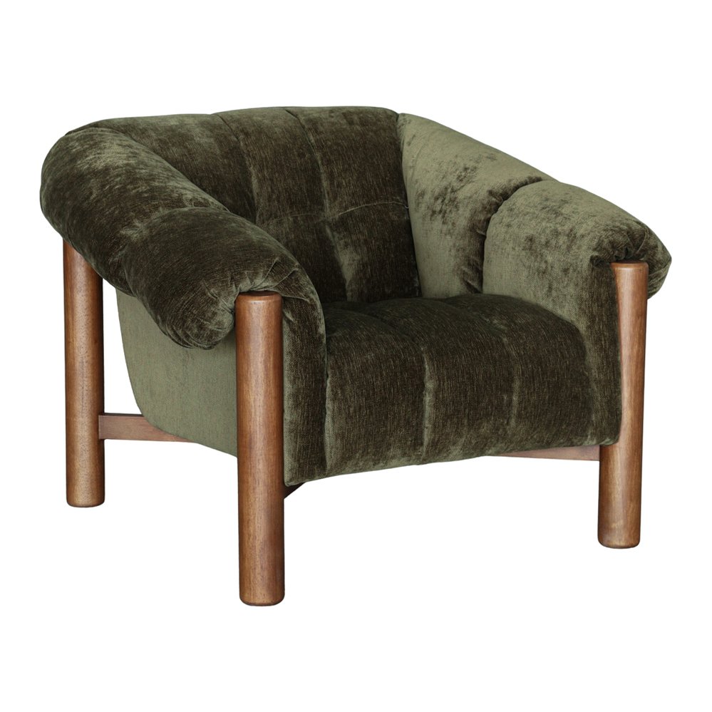 Holborn velour chenille armchair with wooden legs in Khaki Green