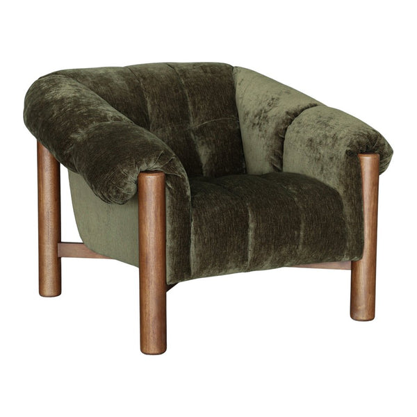 Holborn velour chenille armchair with wooden legs in Khaki Green