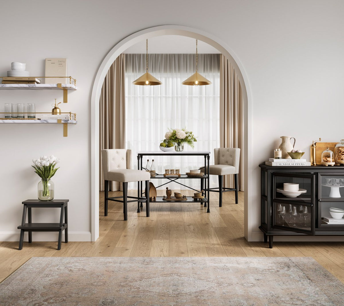 Hungerford winged linen blend counter stool