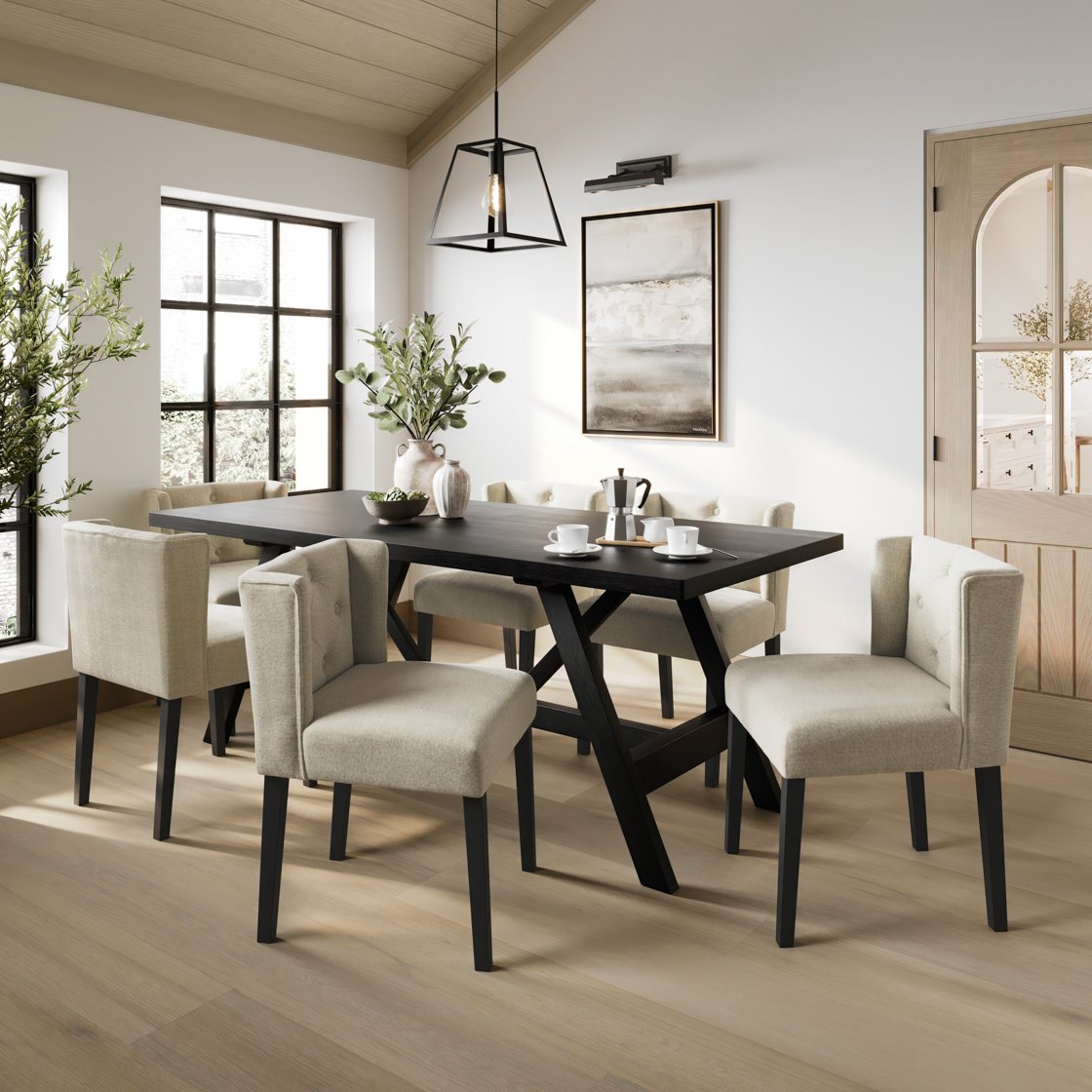 Hungerford winged linen blend dining chair