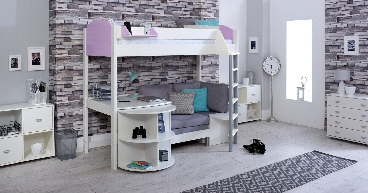 Noah High Sleeper Loft Bed with Chair Bed, Desk & Bookshelf - Millie & Jones