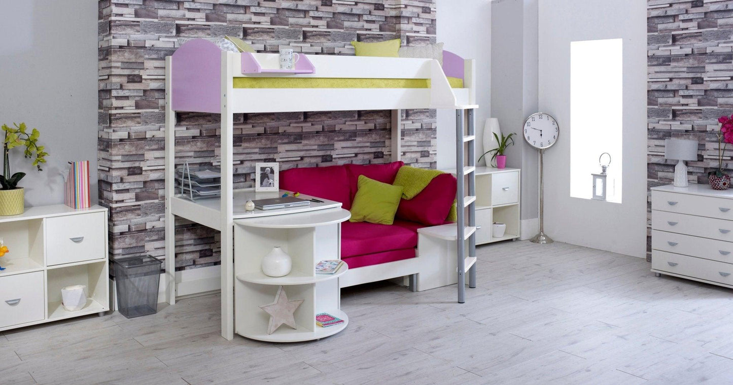 Noah High Sleeper Loft Bed with Chair Bed, Desk & Bookshelf - Millie & Jones