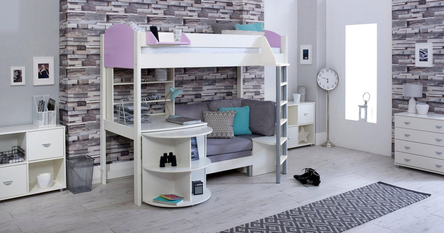 Noah High Sleeper Loft Bed with Chair Bed, Desk & Bookshelf - Millie & Jones