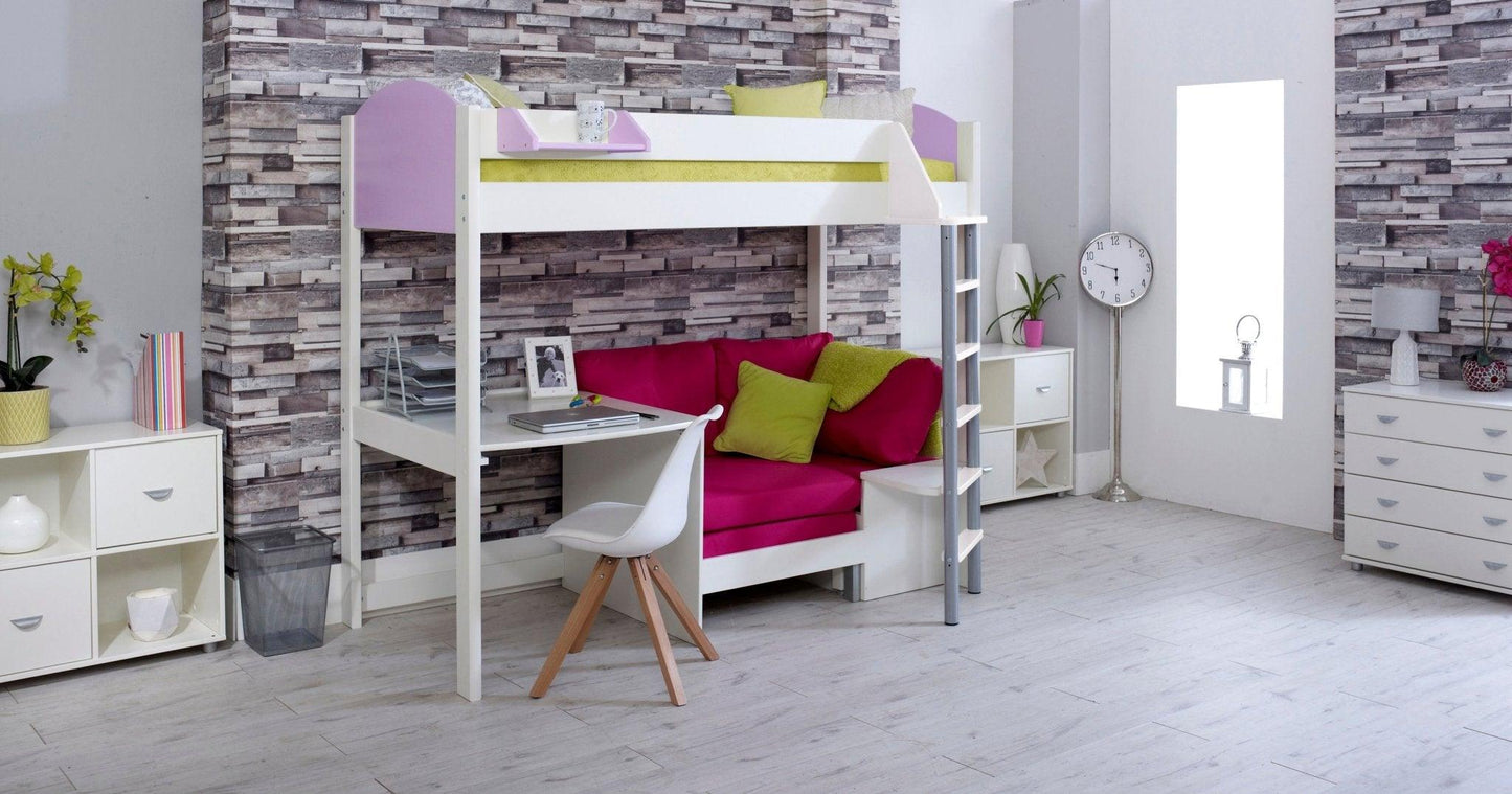 Noah High Sleeper Loft Bed with Chair Bed, Desk & Shelves - Millie & Jones