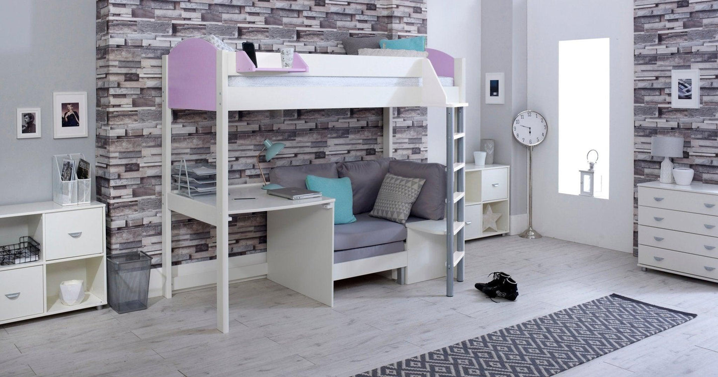 Noah High Sleeper Loft Bed with Chair Bed, Desk & Shelves - Millie & Jones