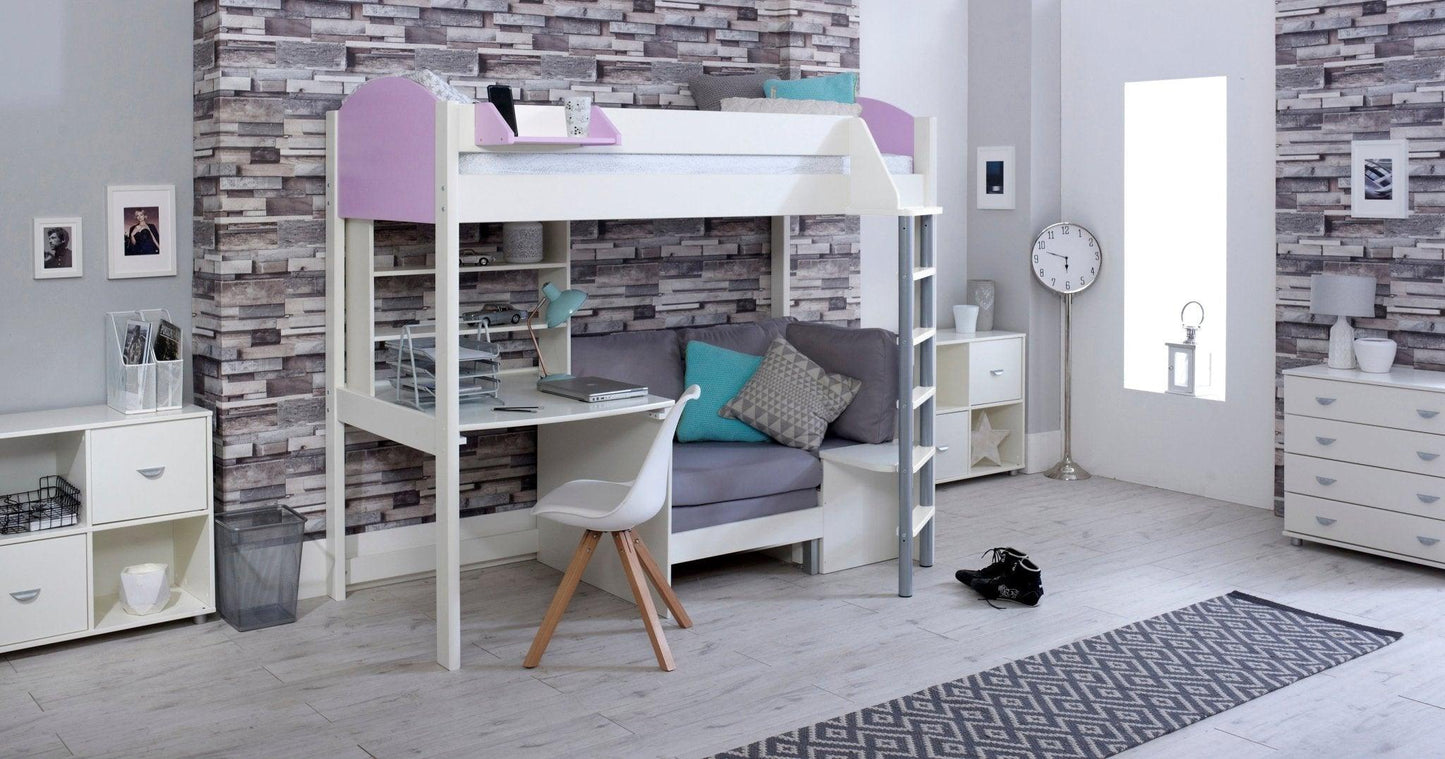 Noah High Sleeper Loft Bed with Chair Bed, Desk & Shelves - Millie & Jones