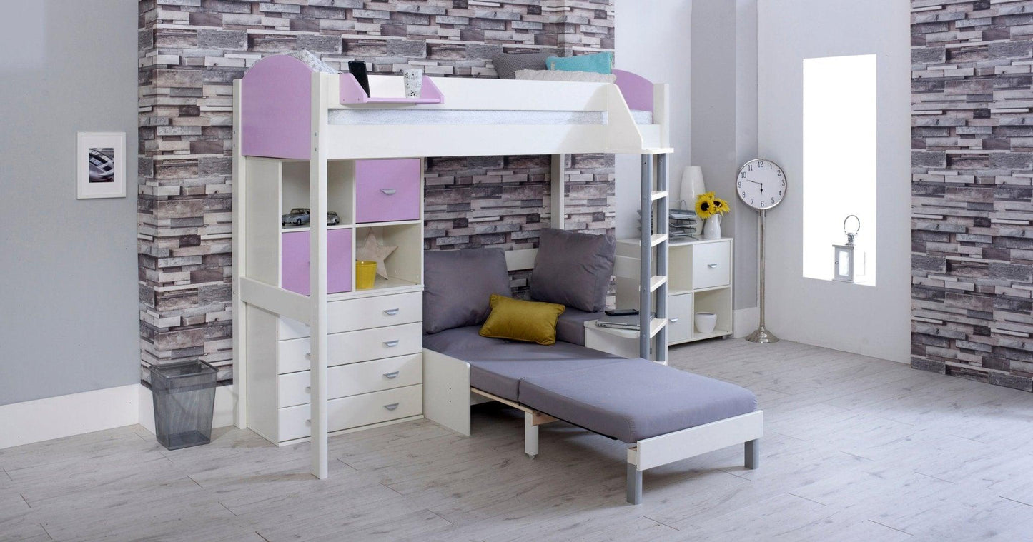 Noah High Sleeper Loft Bed with Chair Bed & Storage Drawers - Millie & Jones
