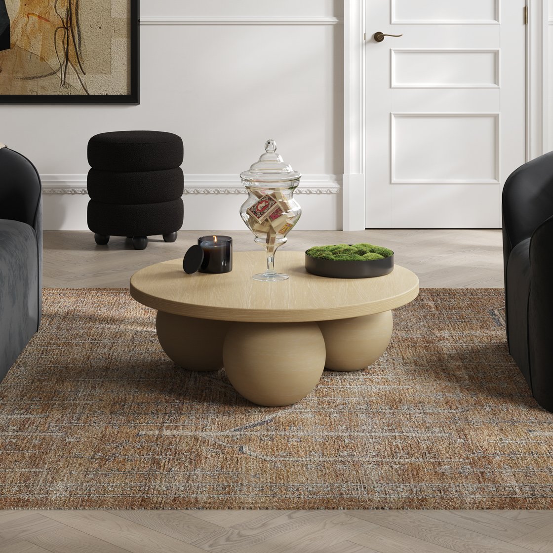 Kimmeridge concrete coffee table with ball feet