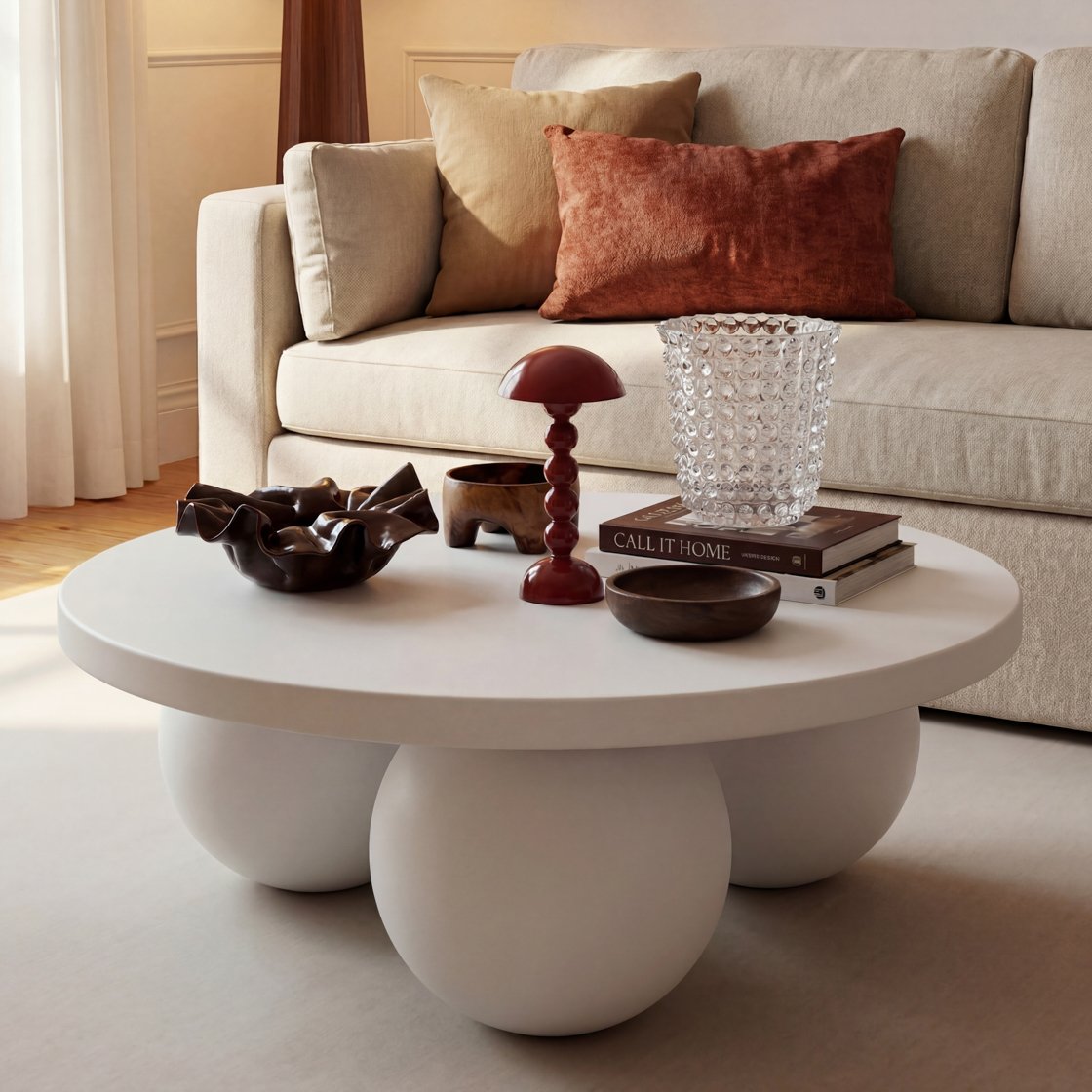 Kimmeridge concrete coffee table with ball feet