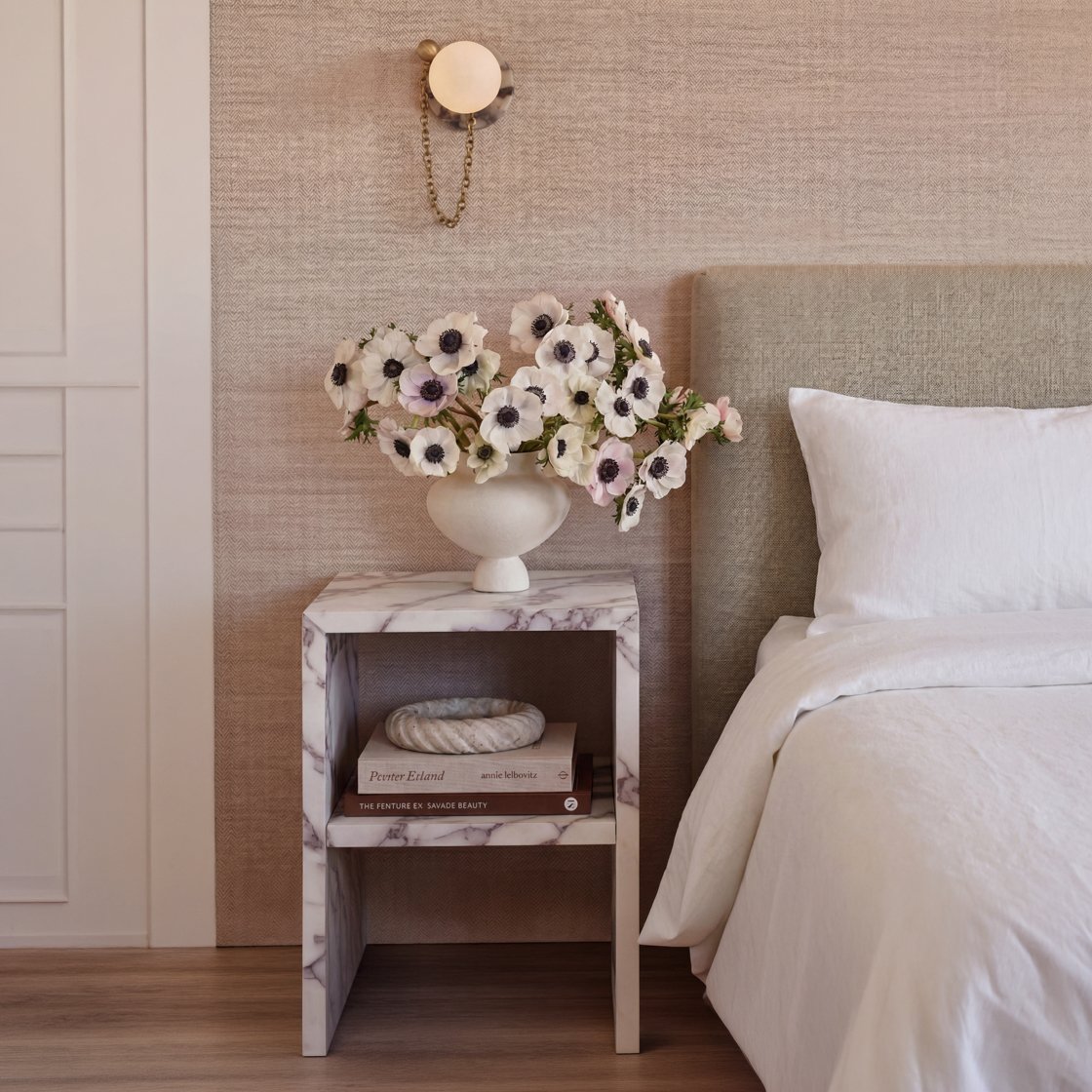Kingswear marble effect bedside table
