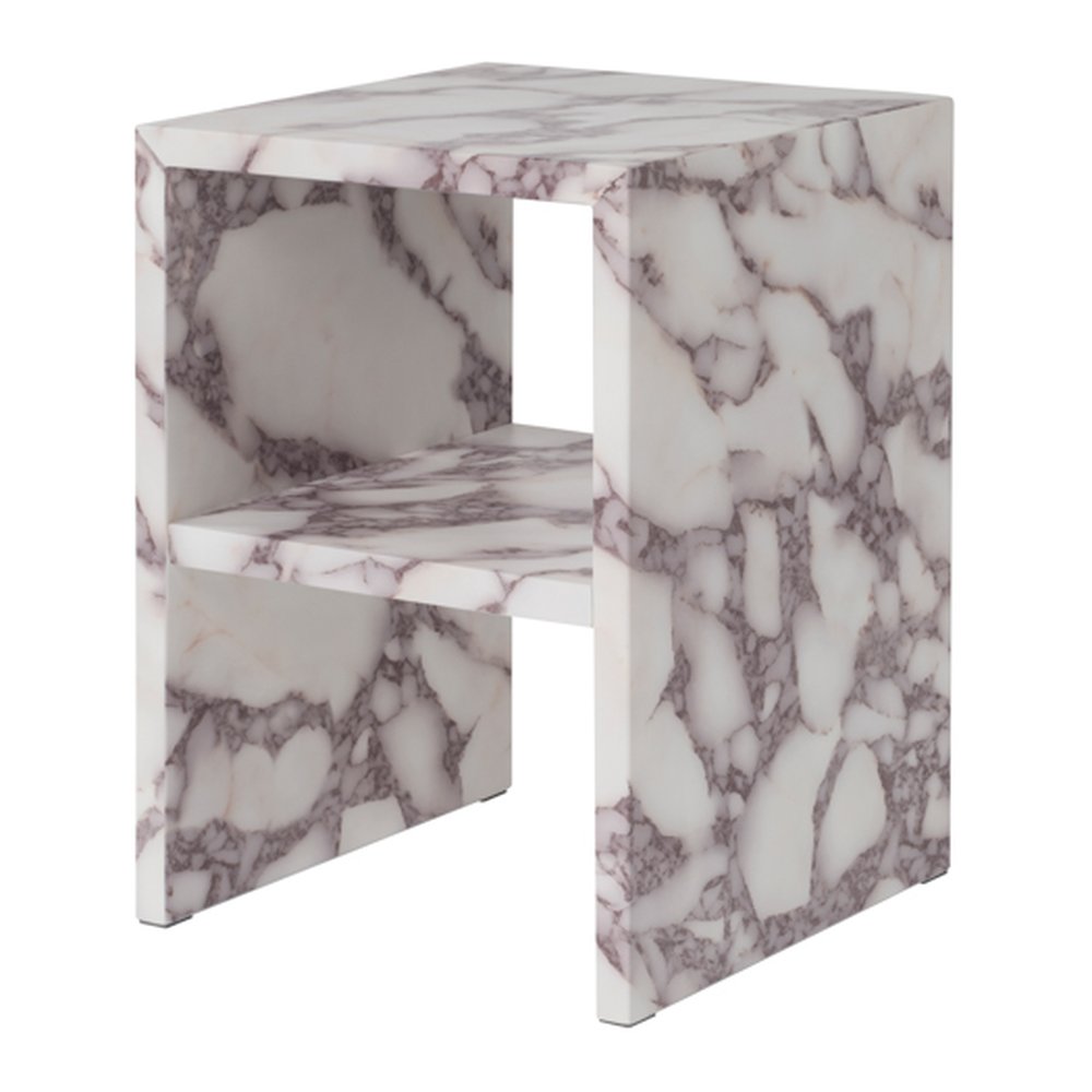 Kingswear marble effect bedside table in Calacatta Viola