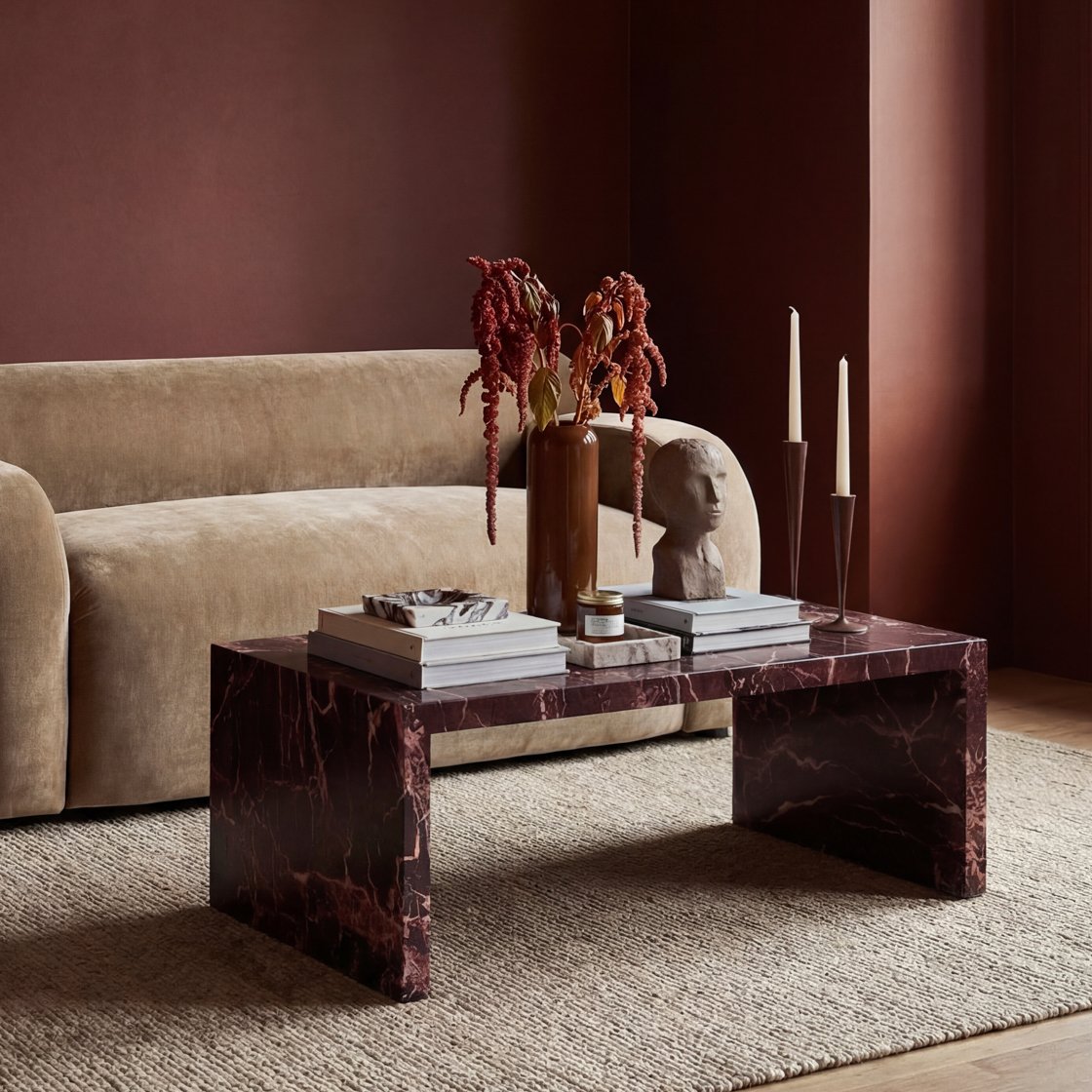 Kingswear marble effect waterfall coffee table