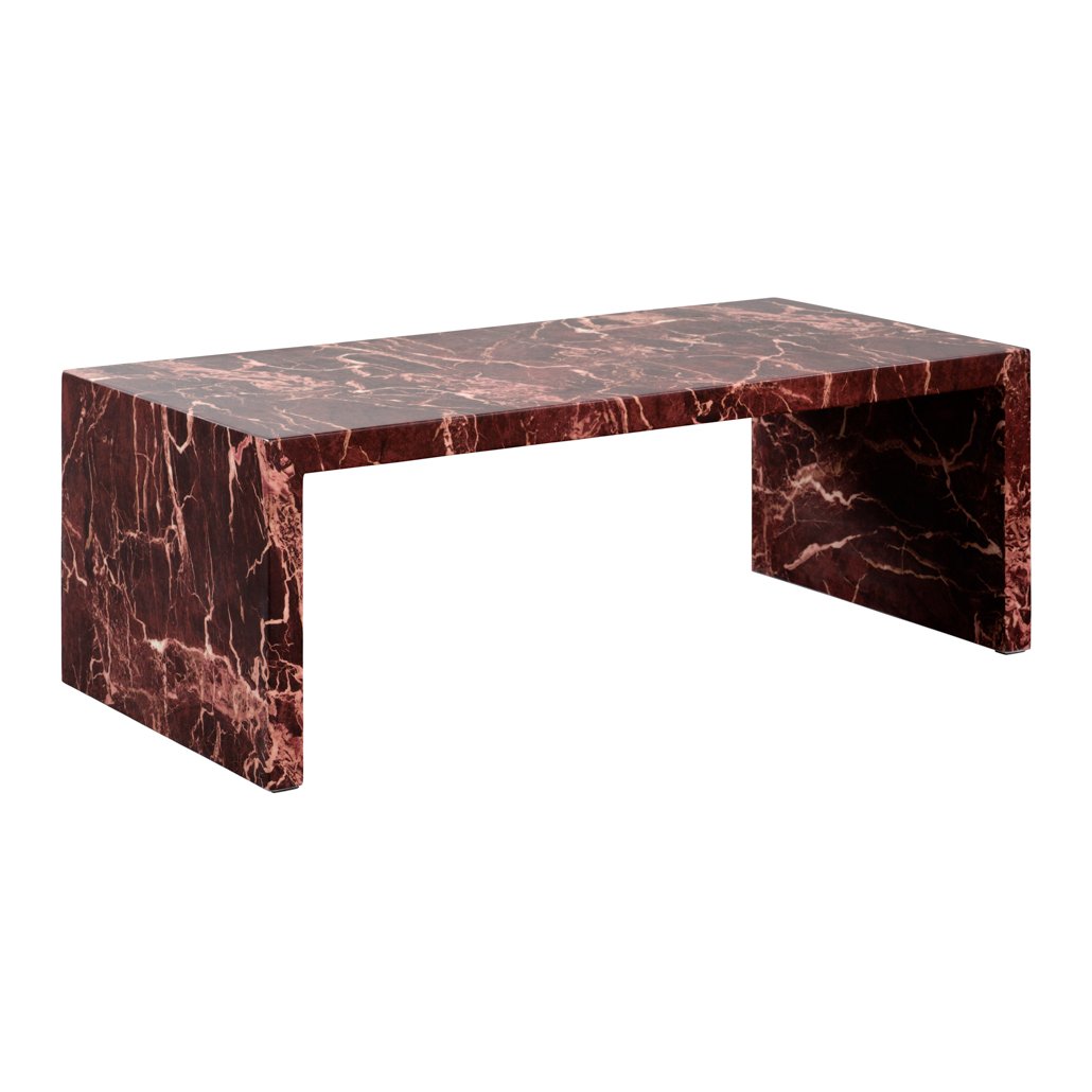 Kingswear marble effect waterfall coffee table in Rosso Levanto