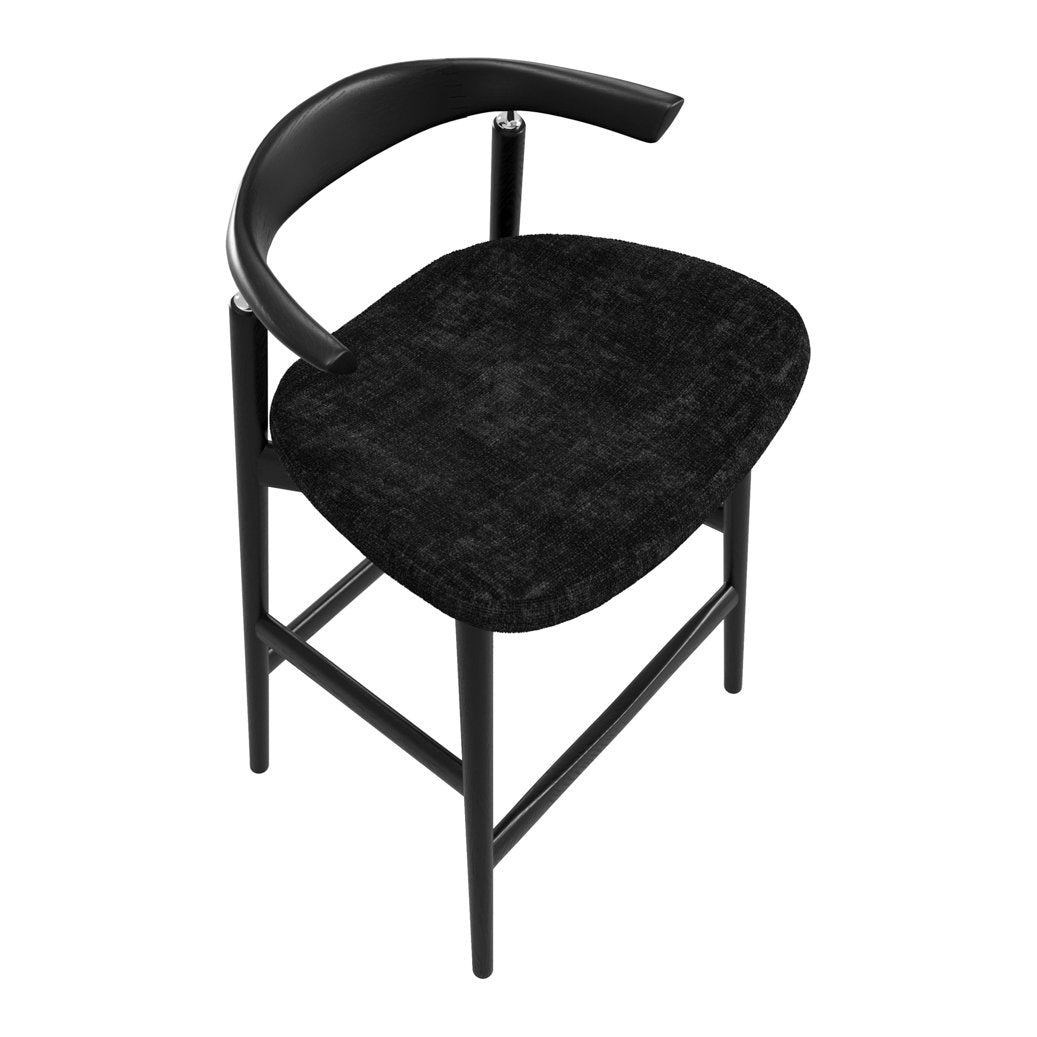 Lambourn velvet tweed counter stool with curved wooden back