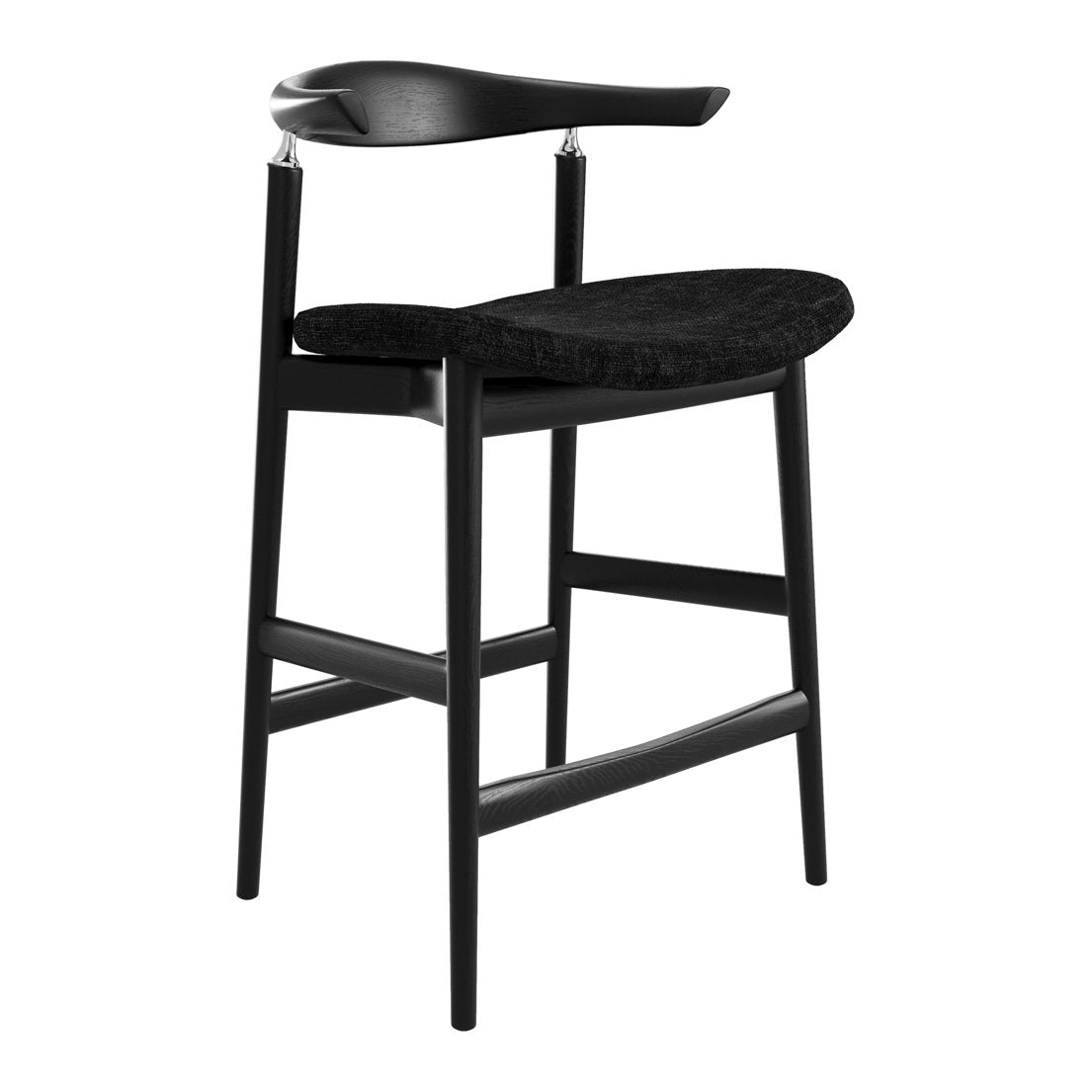 Lambourn velvet tweed counter stool with curved wooden back in Coal