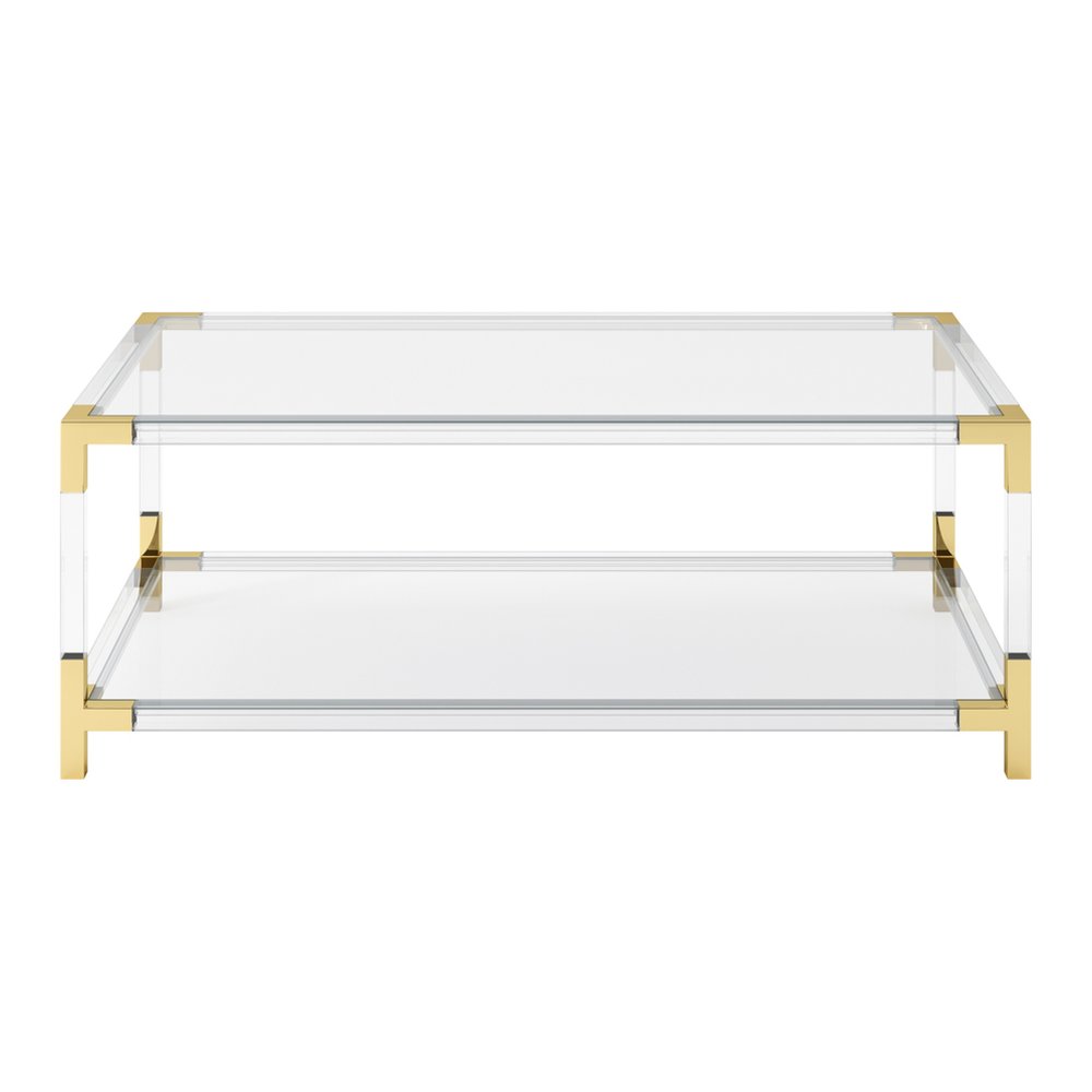Lamorna acrylic coffee table with glass top and shelf
