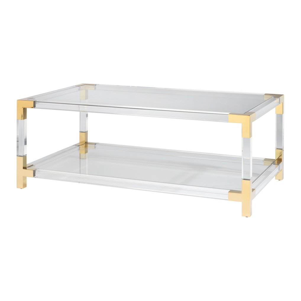Lamorna acrylic coffee table with glass top and shelf