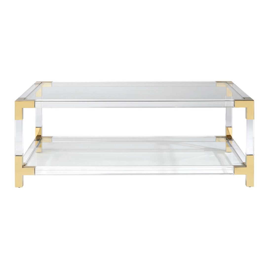 Lamorna acrylic coffee table with glass top and shelf