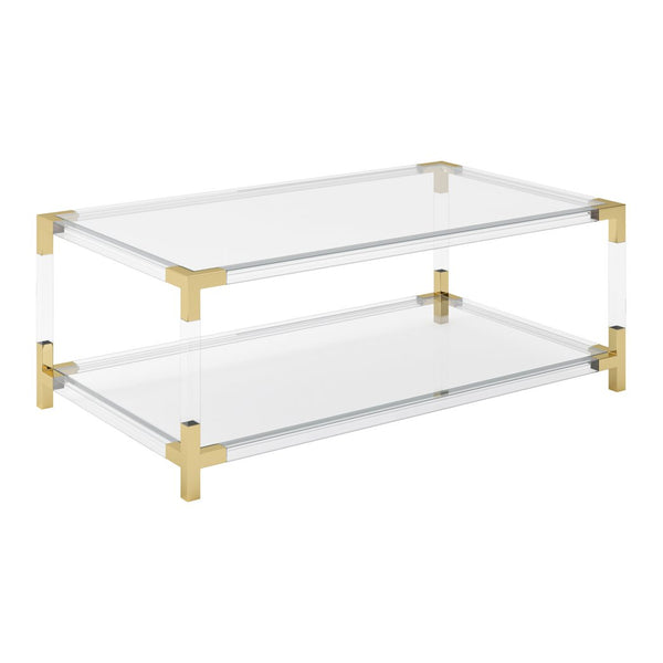 Lamorna acrylic coffee table with glass top and shelf in Clear