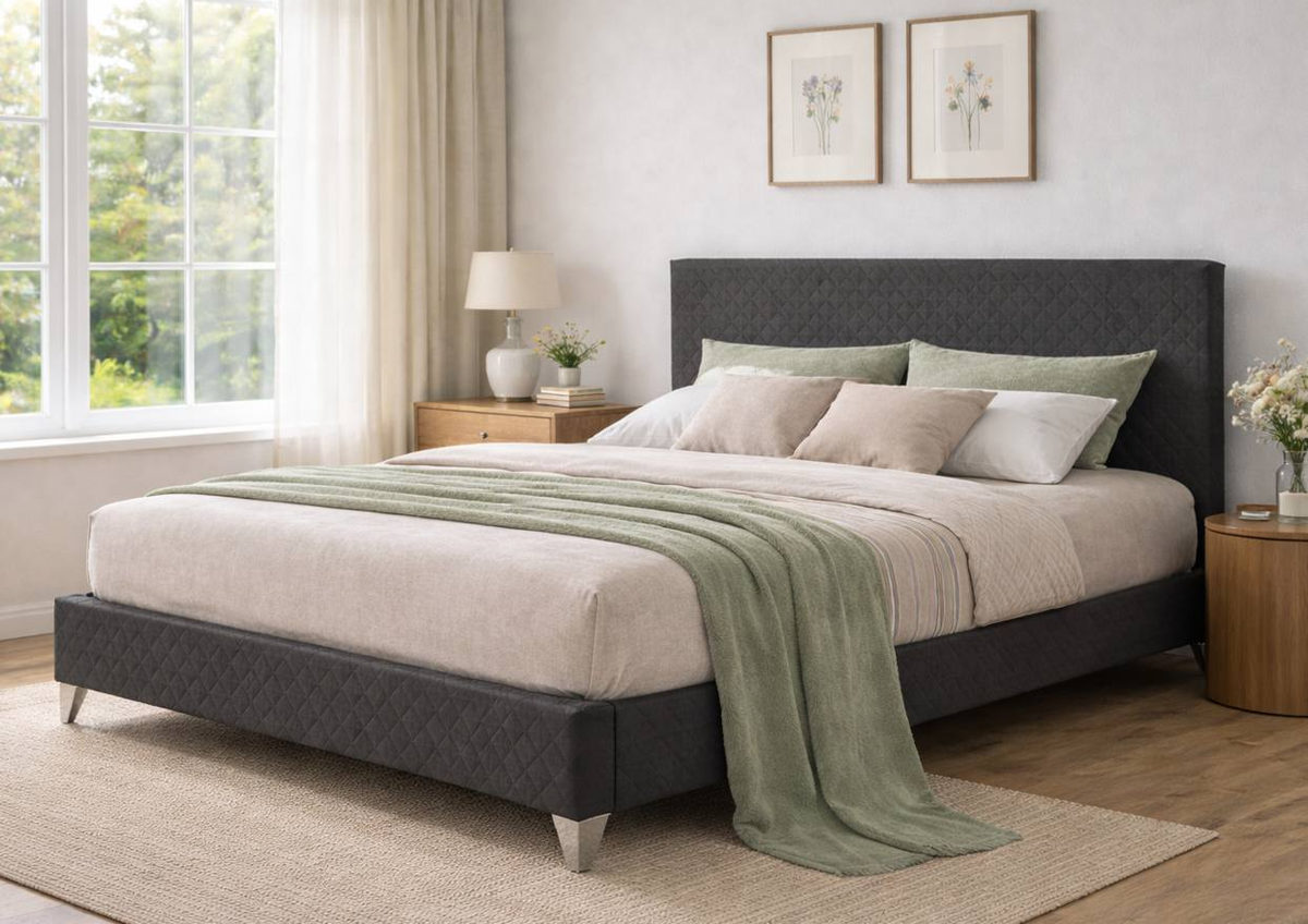 Langford Upholstered Bed Frame in Dark Grey