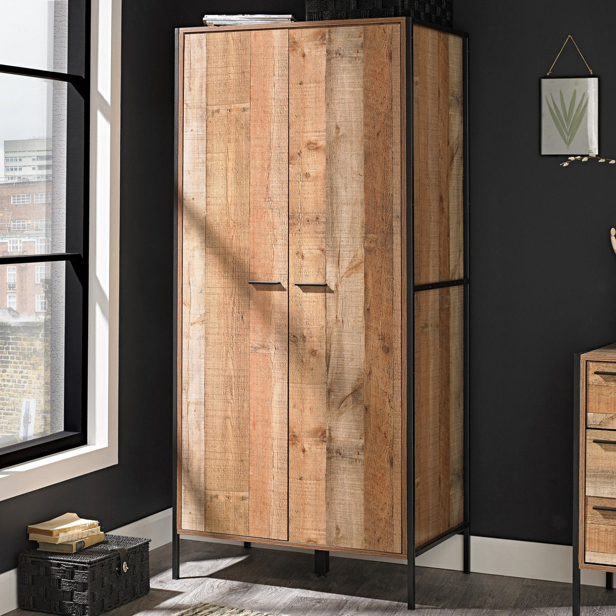Lavenham industrial 2 door wardrobe in Oak Effect