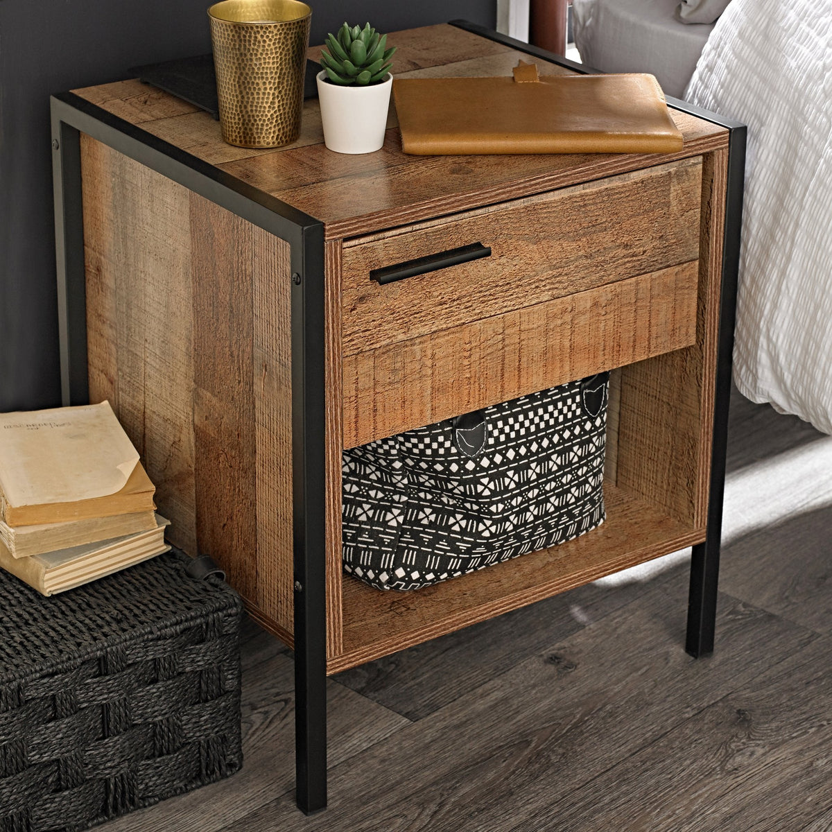 Lavenham industrial bedside table in Oak Effect