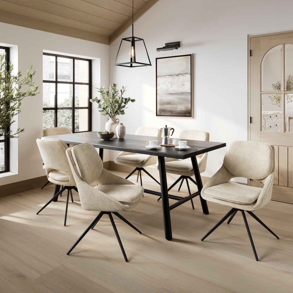 Lewes wood effect dining table with metal frame