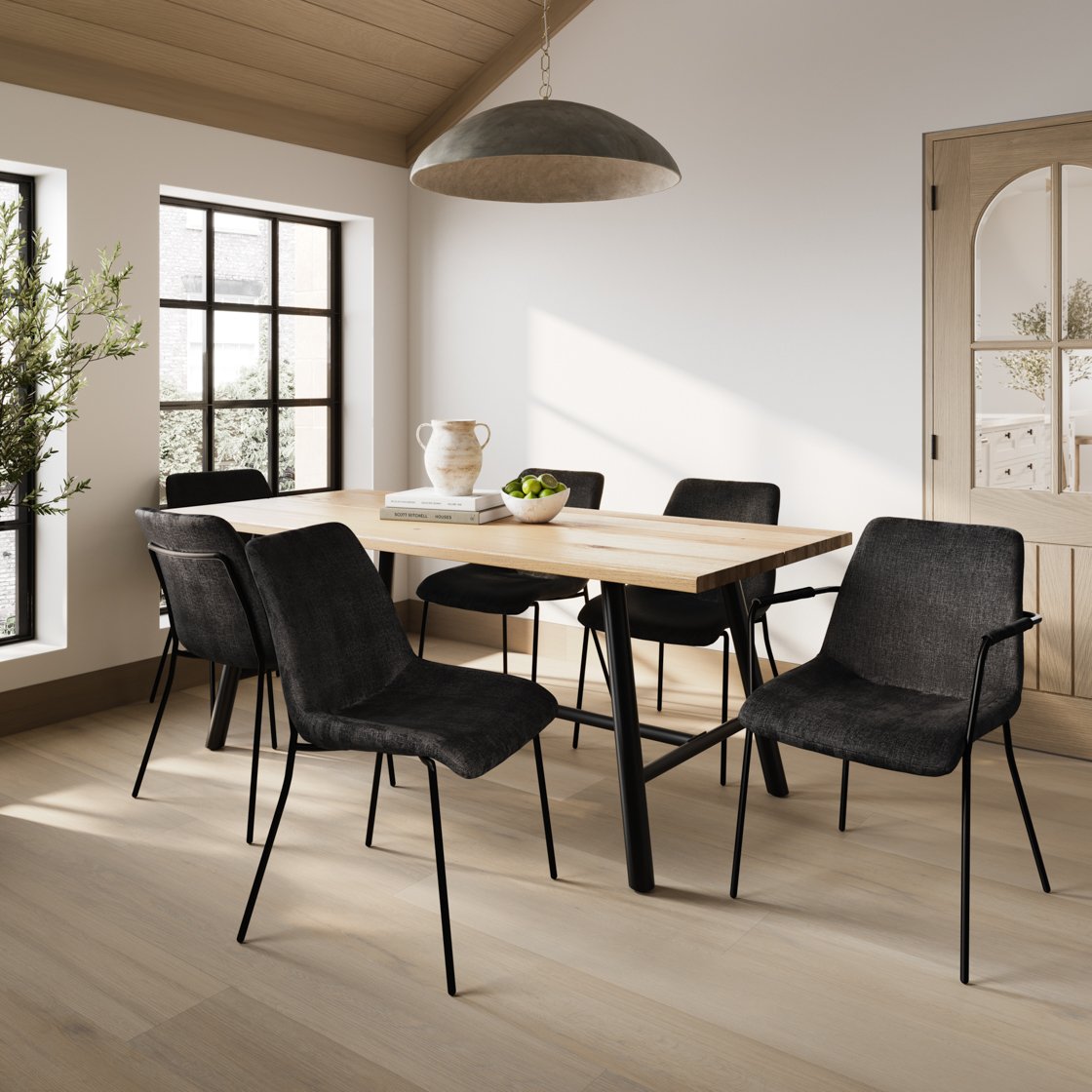 Lewes wood effect dining table with metal frame