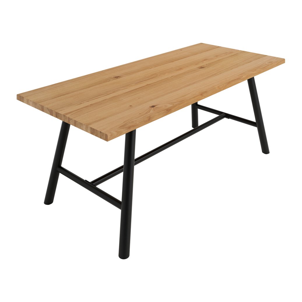 Lewes wood effect dining table with metal frame in Tawny