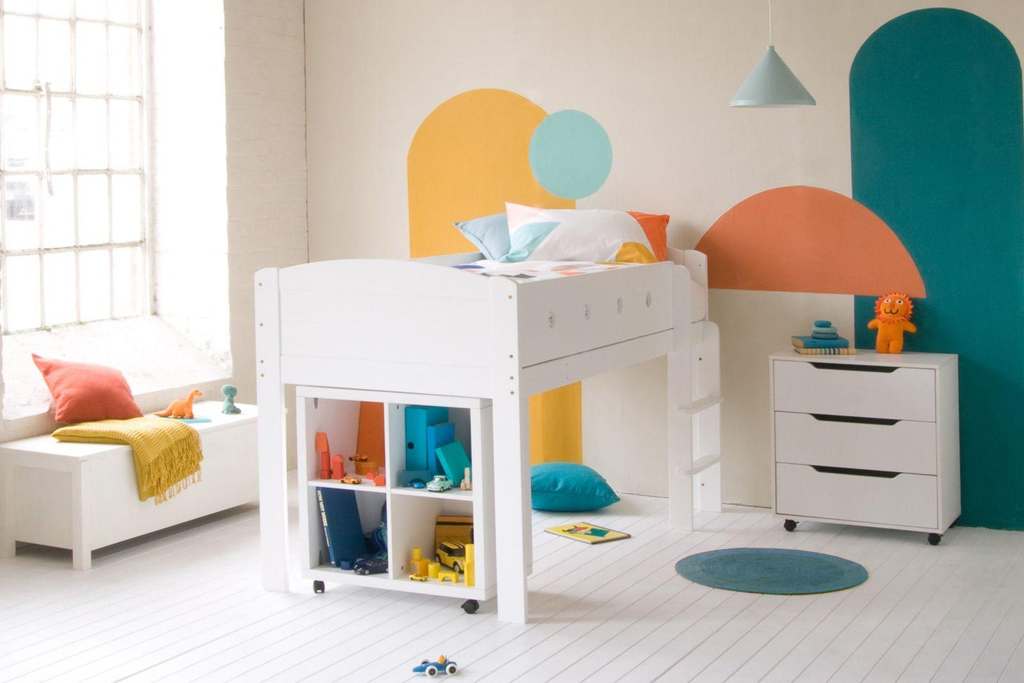 CUBIX Mid Sleeper with Storage Bookcase in Pure White - Millie & Jones