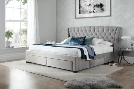 Newton Grey Velvet Storage Bed - Millie & Jones