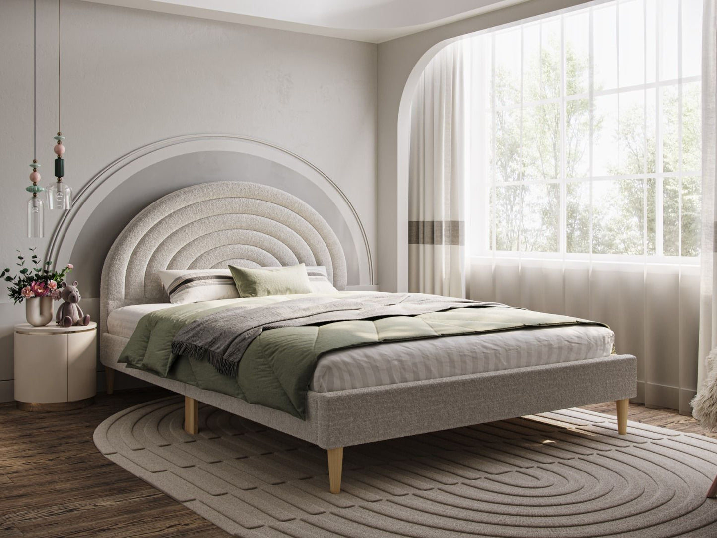 Ava Boucle Grey Fabric Double Bed