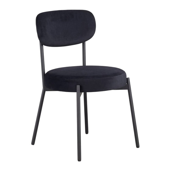 Marlborough upholstered dining chair with metal legs in Black Velvet